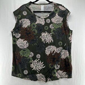 Joy Lab Tank Top Womens Size 2XL Wide Strap Pullover Stretch Casual Floral Green
